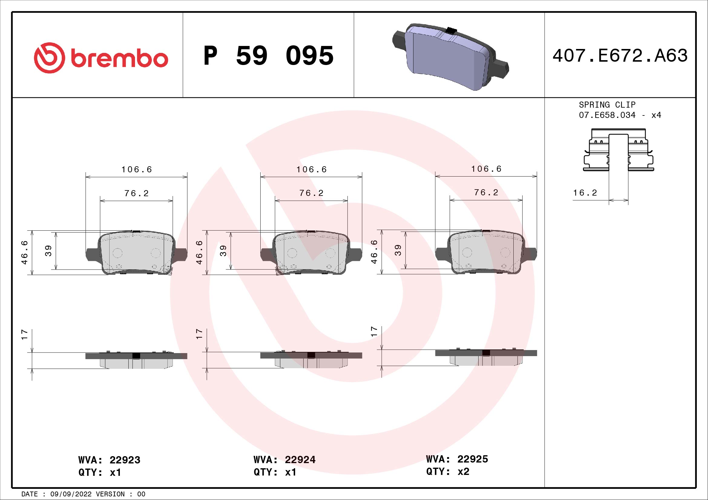 A.B.S. P 59 095 BREMBO Bremsbelagsatz, Scheibenbremse